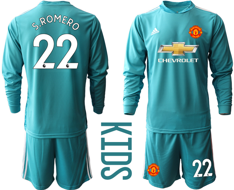 Cheap Youth 2020-2021 club Manchester United blue long sleeved Goalkeeper 22 Soccer Jerseys